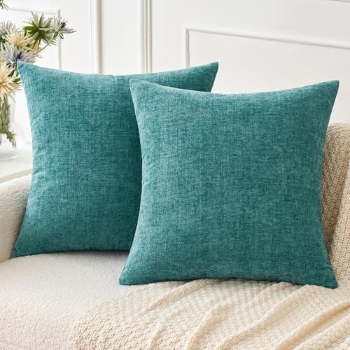 MIULEE Soft Chenille Throw Pillow Covers Teal 20x20 Inch Pack of 2