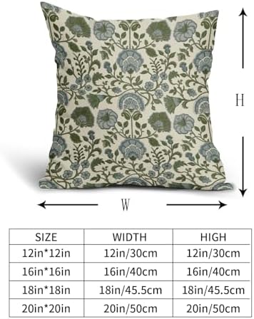 Blue Sage Green Floral Block Print Pillow Covers 22x22 Set of 2