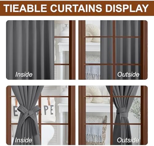 DWCN Grey Short Blackout Curtains for Bedroom - 63 inch Length Back