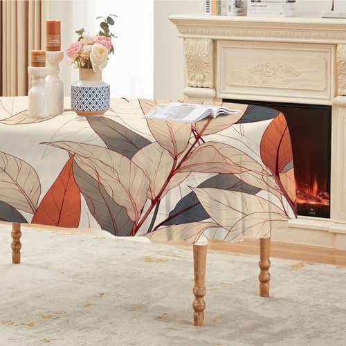 Leaf Pattern Print Oval Tablecloth, Waterproof Vinyl Table Cover