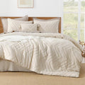 Litanika Oversized King Comforter Set Beige, 3 Pcs Boho Tufted Bedding