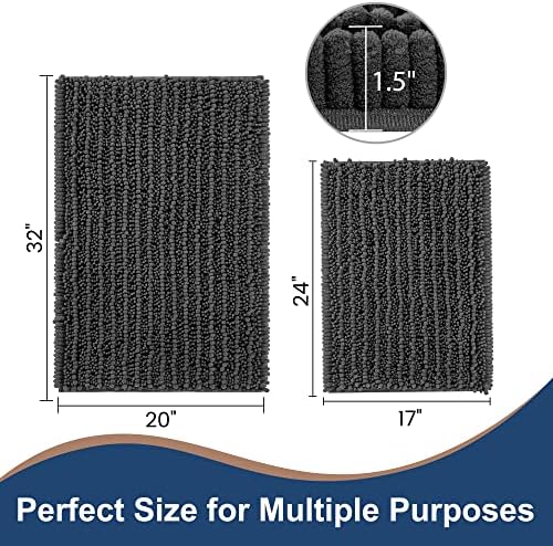 FLOLEOPA Luxury Chenille Charcoal Grey Bathroom Rugs Bath Mats Sets