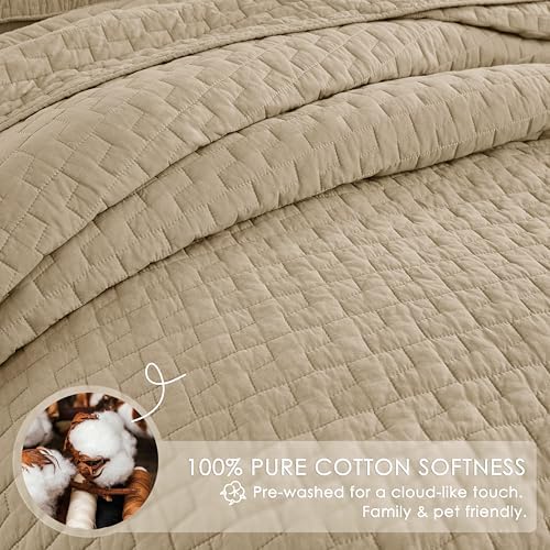 palassio Dark Beige 100% Cotton Quilt King Size Bedding Sets with 2