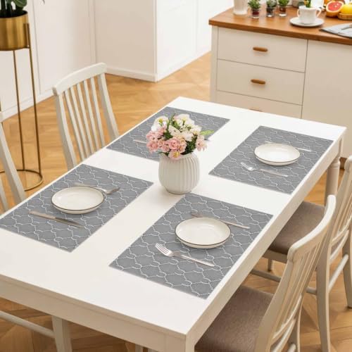 Grey Plaid Placemats Set of 8, Modern Abstract Minimalist Geometric