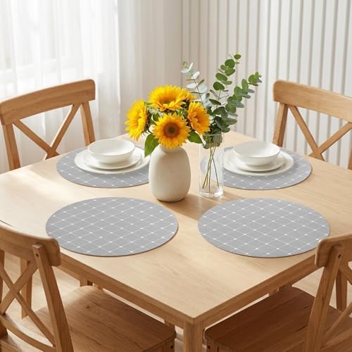 Minimalist Polka Dot Faux Leather Placemats Set of 6, 15in, Waterproof