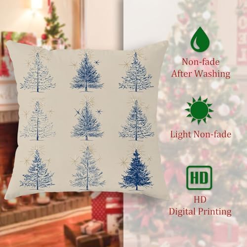 Tree Throw Pillow Covers Set of 2, Winter Rustic Star Line Christmas
