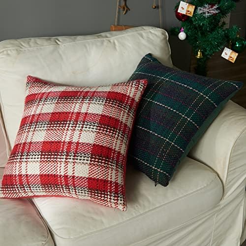 Green Plaid Pillow Covers 18x18 Inch Set of 2 Christmas Decor