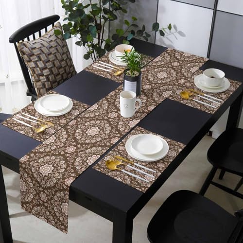 Vintage Table Runner and Placemats Set of 6 Flower Texture Farmhouse
