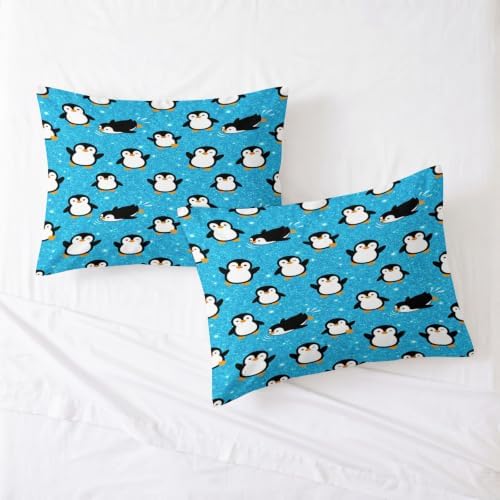 King Duvet Cover Set Soft Microfiber Cartoon Penguin