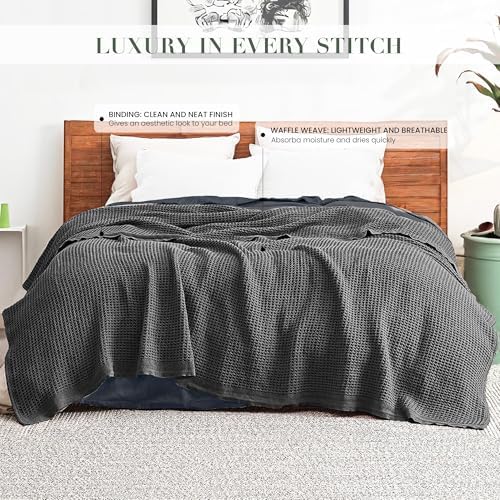 100% Cotton Waffle Weave Blanket for Hot Sleepers, King 106" x 92"