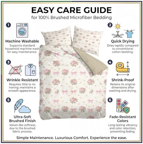 King Duvet Cover Set Soft Microfiber Pink Flowers