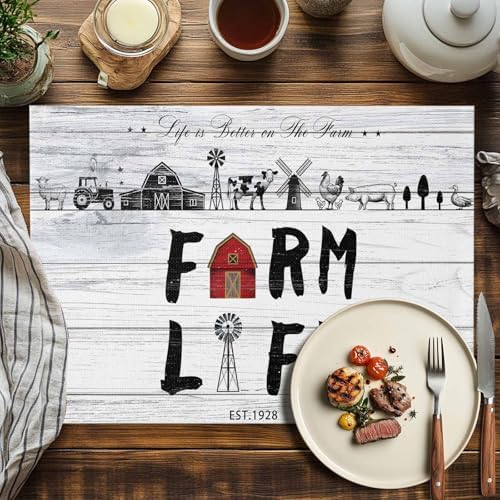 Placemats Set of 8, Farmhouse Life Woven Placemat, Linen Place Mats