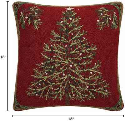 Peking Handicraft Holiday Pine Hook Pillow, 18-inch Square
