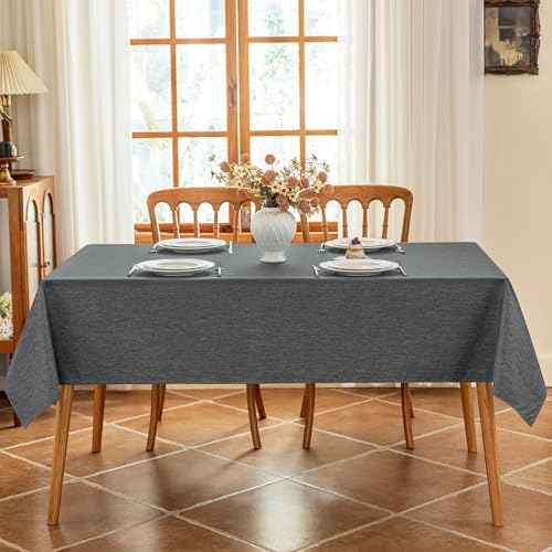 Seenus Gray Faux Linen Fabric Tablecloth for 4 ft Rectangle Table