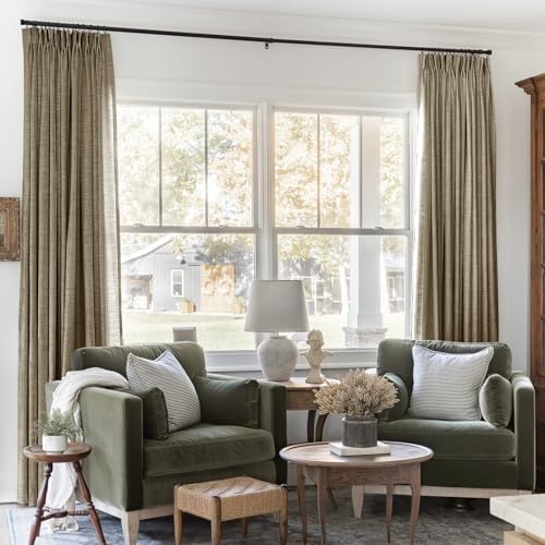 TWOPAGES Pinch Pleated Linen Curtain for Living Room, 52Wx108L, Taupe