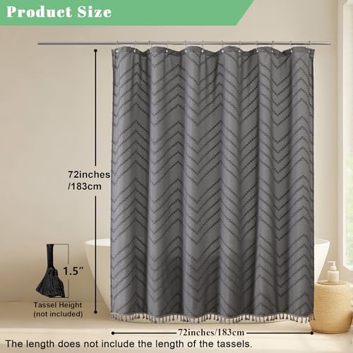 OWENIE Grey Fabric Boho Shower Curtain 72 x 72 Inches for Bathroom
