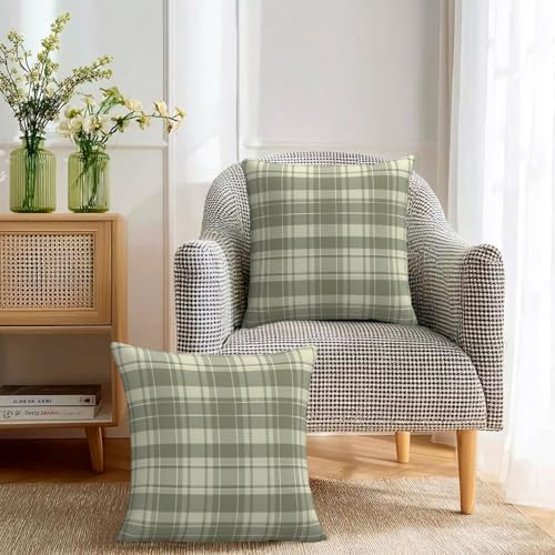 KiuLoam Sage Green Buffalo Plaid Tartan Print Pillow Covers 22x22 Inch