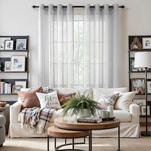 Gray Sheer Curtains 96 Inches Long for Living Room 2 Panels Grommet