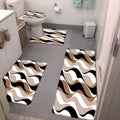 4Pcs Brown Abstract Stripes Bath Mat Set Boho Geometric Neutral Modern