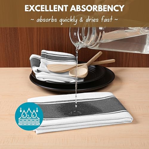 Native Fab Gray Kitchen Dish Towels 18x28 Inch, Set of 4, Wide Stripe