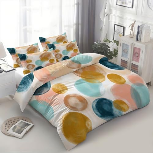 California King Duvet Cover Set Hand Drawn Geometric Circle Pattern