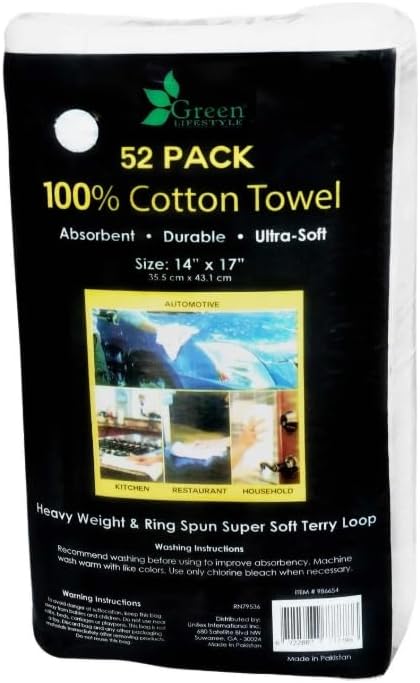 100% Cotton WashCloth White,Terry Cloth 14 in x 17 in, 52-Count
