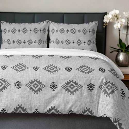 Duvet Cover Full Size, Grey Boho 3-Piece Bedding Quilt/Comforter