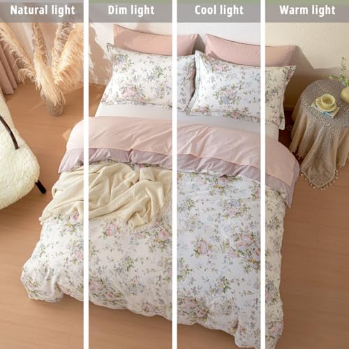 LEMIROE Vintage 100% Cotton Floral Duvet Cover Queen Size 3PC