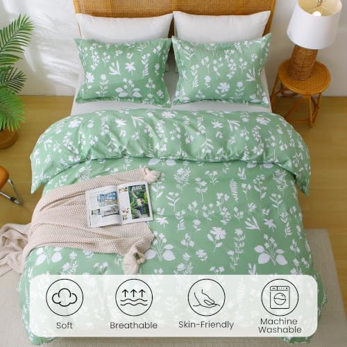 Mooreeke Duvet Cover King Size, 3 PCE Grayish Green Duvet Cover Set