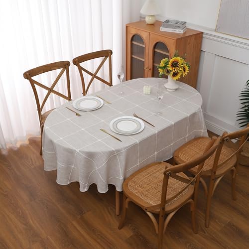 Gernaice Plaid Oval Tablecloth Checkered Table Cloth 60" x 84" Brown
