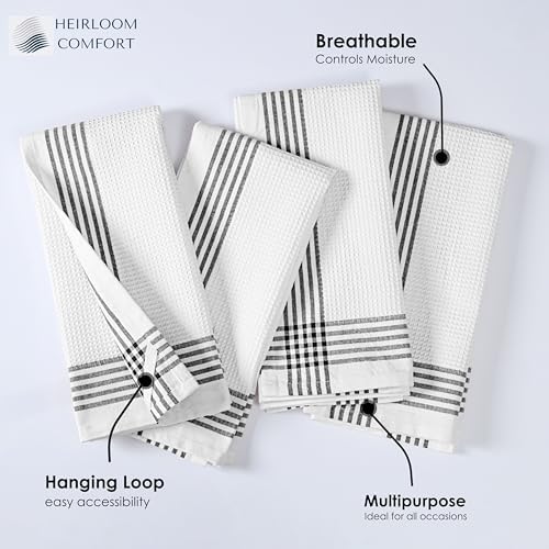 Black and White Kitchen Towels 12 Pack, 16x26 Inch, 100% Cotton Waffle