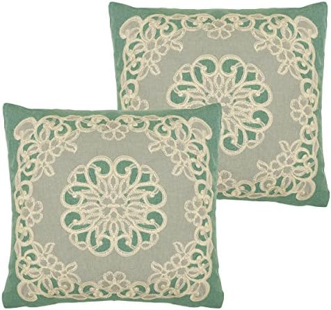 Creative Home Ideas Set of 2 Lace & Embroidery Applique Pillow Covers