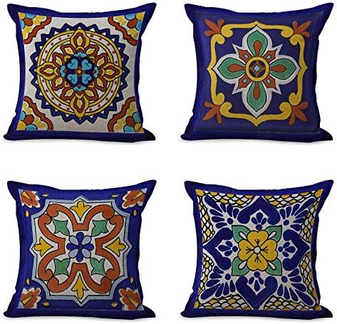 Throw Pillow Covers Set of 4, 20 x 20 Inch, Talavera Spanish Ethnic