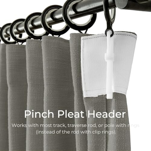 TWOPAGES Slate Gray Cotton Linen Pinch Pleated Curtains, 52Wx84L, 1