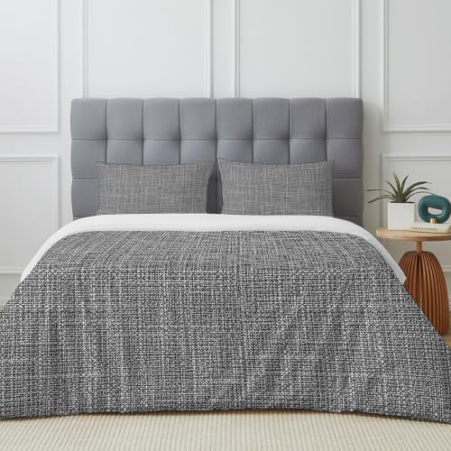 Medium Gray Linen Texture California King Duvet Cover Set - 4 Pcs