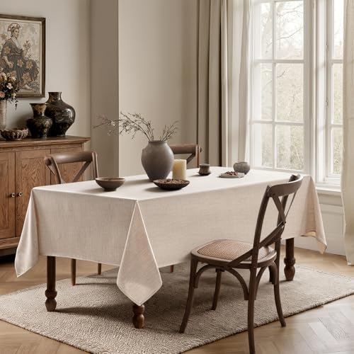 MIULEE Linen Textured Rectangle Tablecloth 52x70 Inch Ivory