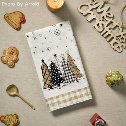 Artoid Mode Brown Plaid Christmas Kitchen Towels Set of 2 18x26 Inch