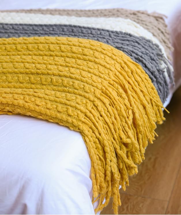 Knitted Throw Blanket for Couch Home Decorative Blankets with Tassel