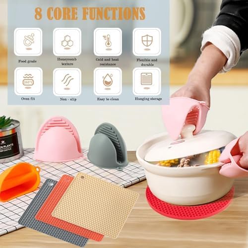 Silicone Oven Mitts and Pot Holders Sets, Hot Pads Kitchen, Black