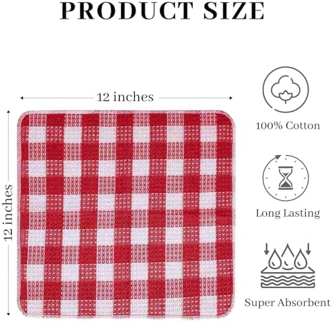 Blue Needles Waffle Weave Kitchen Dish Cloths Cotton Set of 8-12x12