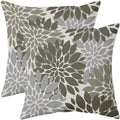 Olive Green Flower Pillow Covers 20x20 Set of 2 Grey Gray Dahlia