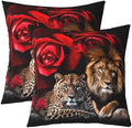 jejeloiu Leopard Throw Pillow Covers 22"x22" Set of 2 Soft Lion Rose