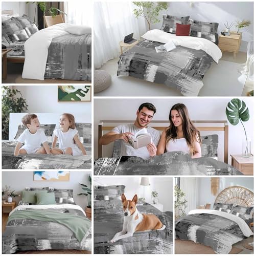 Grey Abstract Duvet Cover Set, Modern Mottled Art Oil Painting Soft
