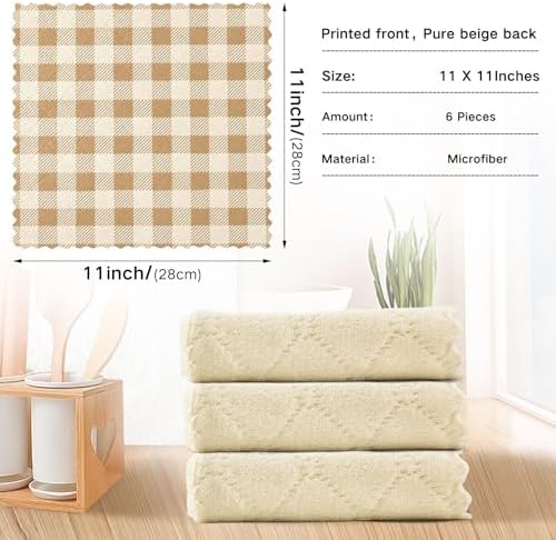 Dish Towels Beige Gingham Netural Absorbent Cotton Kitchen Towels