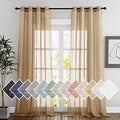 NICETOWN Sheer Linen Curtains Flax Texture 96 inch Long, Grommet Semi