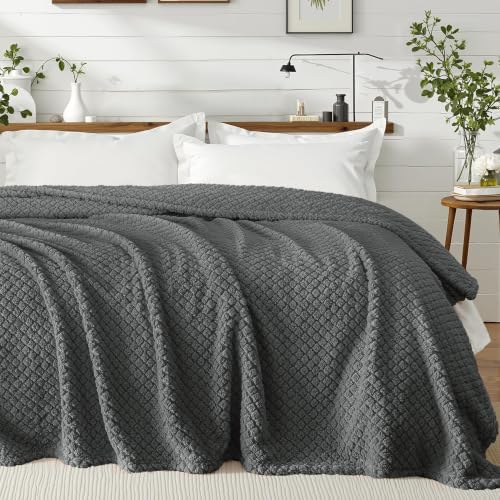 Exclusivo Mezcla Soft Fleece Queen Size Blanket for Bed, Dark Grey