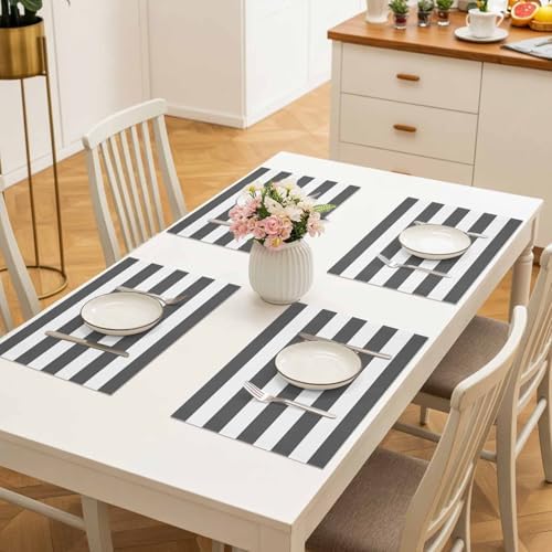 Placemats Set of 8, Modern Gray and White Stripes Washable Table Mats