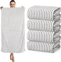 4 Pieces Extra Large Black and White Striped Bath Towels Set