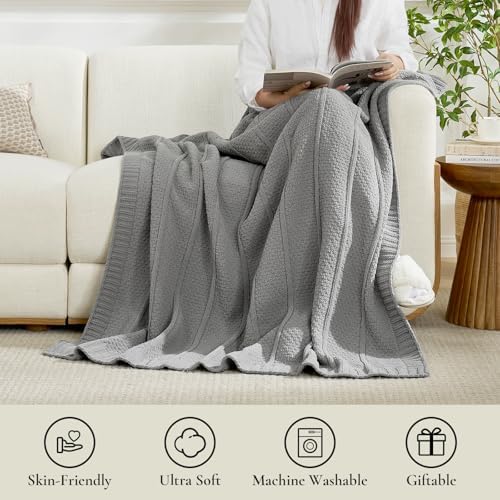 Amélie Home Chenille Knit Throw Blanket, Mist Gray 50"x60"