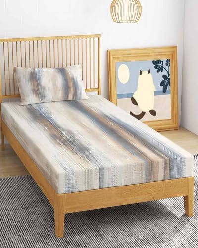 3 Piece Twin XL Sheet Set Beige Gray Sheets Set for Twin XL Size Bed
